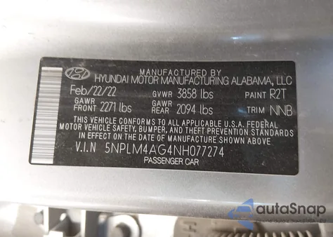 2022 Hyundai Elantra Sel z USA, uszkodzony, nr VIN 5NPLM4AG4NH077274